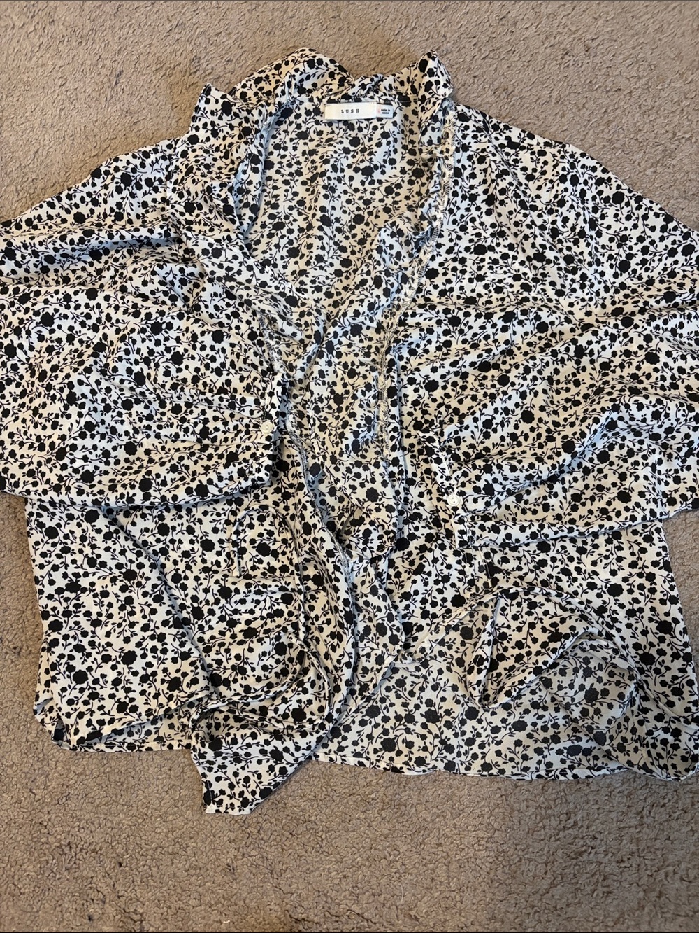 Lush Black & White Floral tie front Blouse